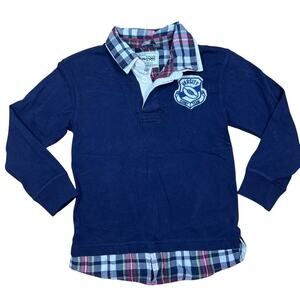 Children’s Place 1989 Varsity Rugby Layered Shirt Boys 5/6 Plaid Collar Navy